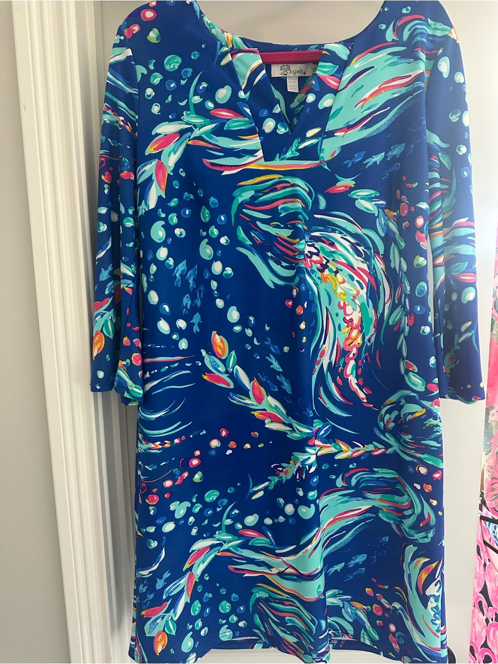 Aryeh Blue Multicolor Swirl Midi Dress